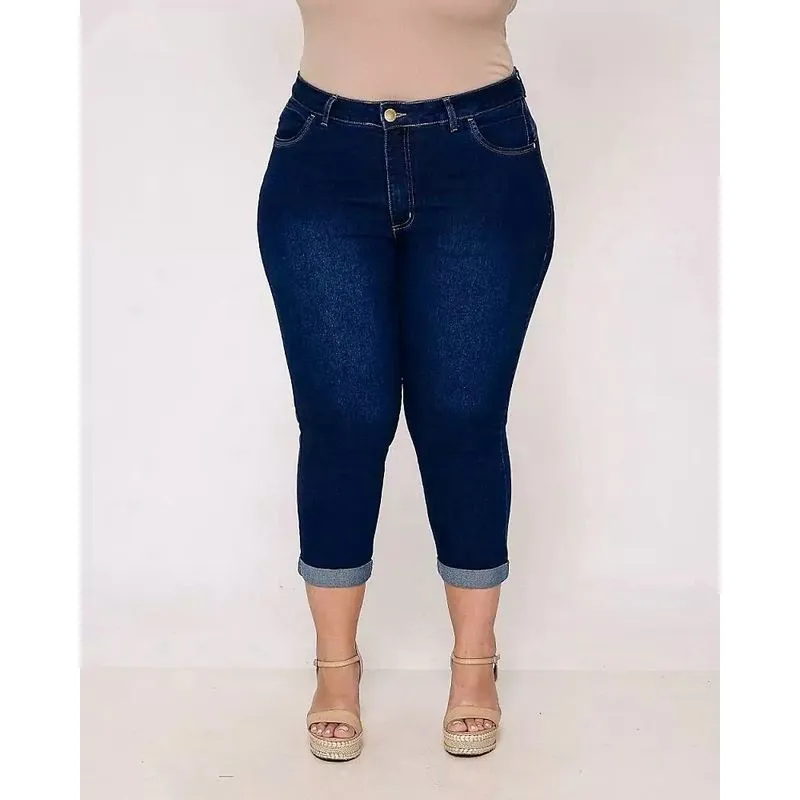 Calça Jeans Capri Feminina Plus Size 38716 Tam 48 A 56