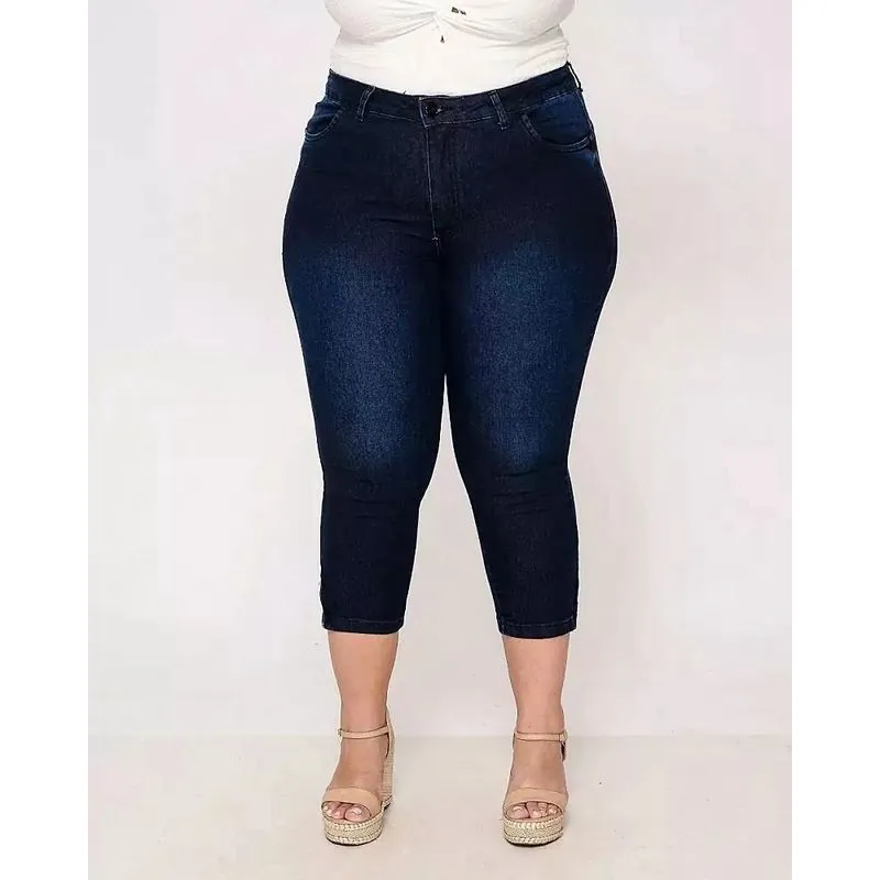 Calça Jeans Capri Feminina Plus Size 38775 Tam 48 A 56