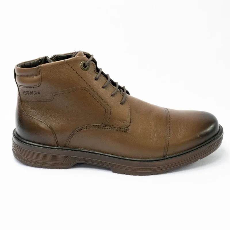 Coturno Ferracini 9465-648C Couro Natural com Fecho Lateral e solado de Borracha Café