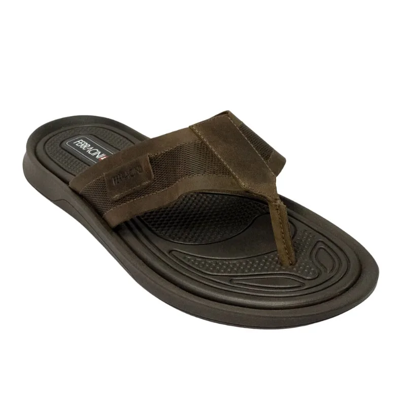 Chinelo Ferracini 1590-667B Dakar em couro natural Marrom - Ferracini
