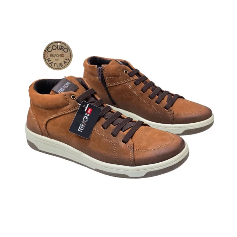 Bota de Couro Masculina Coturno Cano Curto Ziper - Ferracini