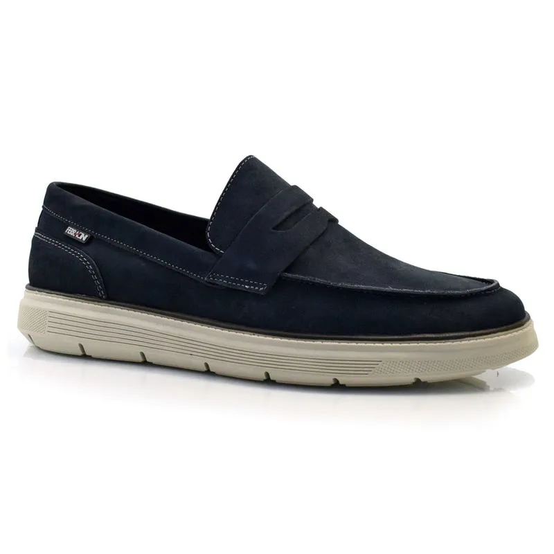 Mocassim Masculino de Couro Ferracini Prisma Azul 7270 42