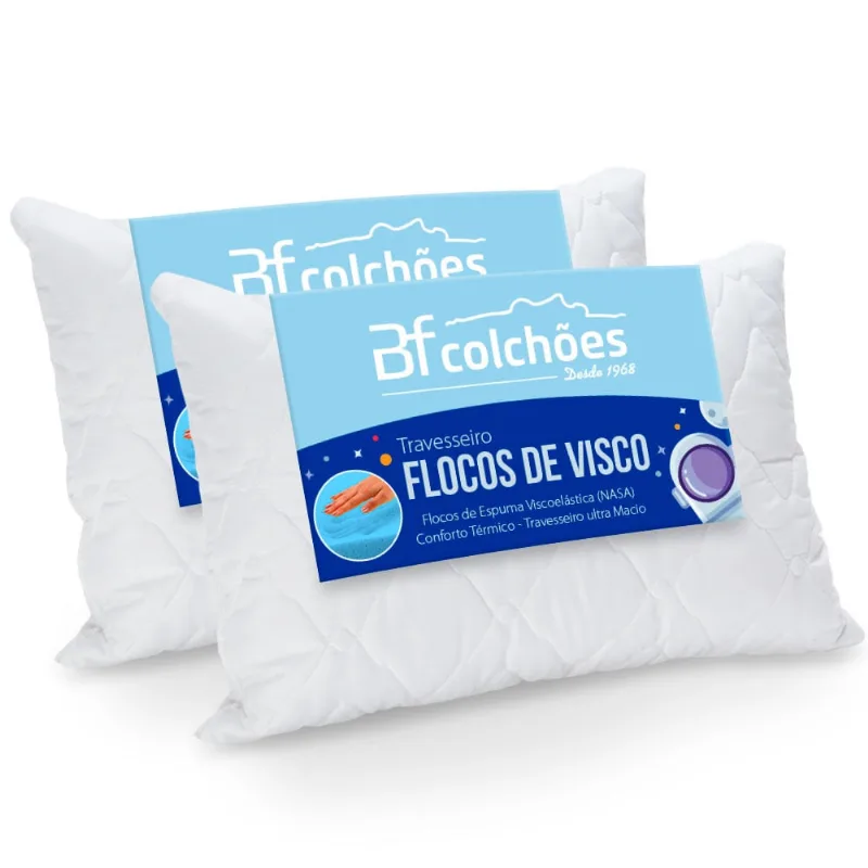 Kit 2 Travesseiro Flocos De Espuma Viscoelástica Antialérgico Macio nasa 50x70x14cm - bf Colchões