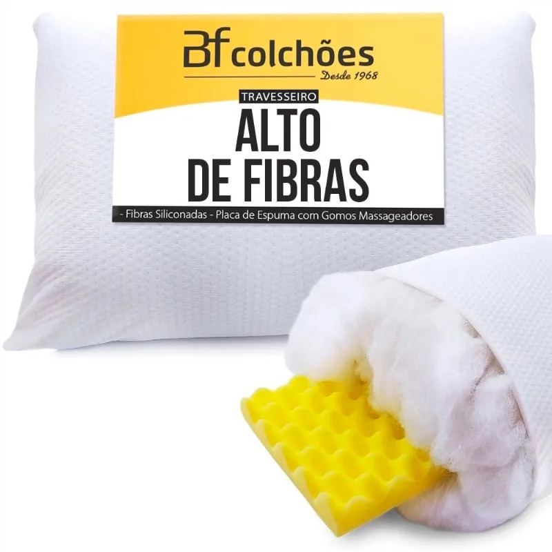Travesseiro Alto de Fibra Siliconada + placa de Espuma Soft Massageador bf Colchões