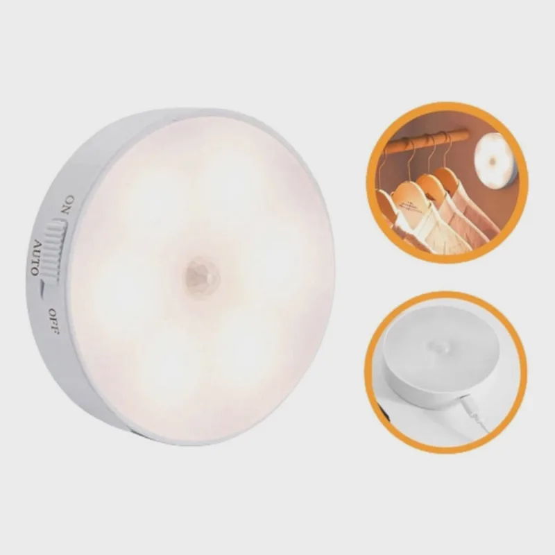 Luminária Led kit 3 Lâmpada Sensor De Presença Usb Recarregáveis Acende Quando Passa Próximo A Ela