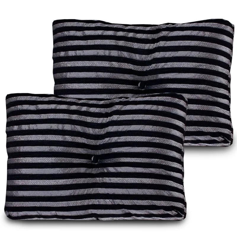 Kit 2 Peças Almofada Com Enchimento Flocos De Espuma Capitone Com Botão Jacquard Preto 45x65cm - bf Colchões