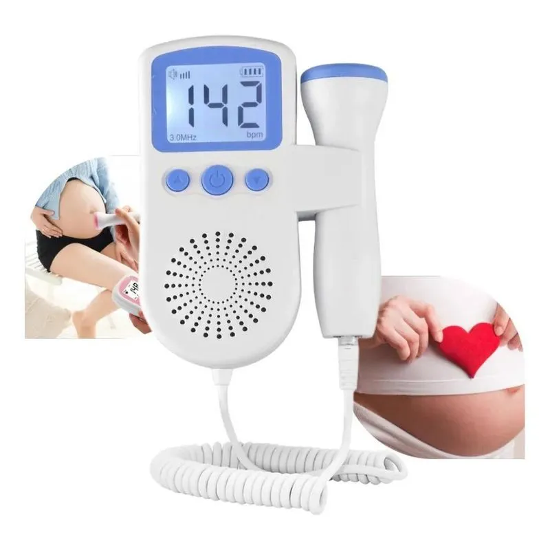 3x Monitor Fetal Doppler P/ouvir Coração Do Bebe Cor Azul