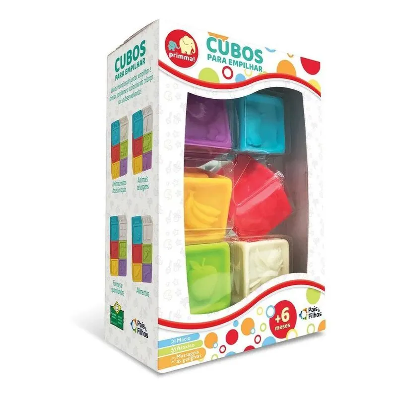 Brinquedo Mordedor Blocos Cubos Coloridos Para Bebê Empilhar