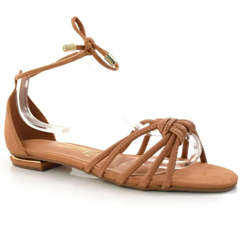 Sandália Rasteira com amarração Feminina Vizzano Marrom 6426103-19776 36