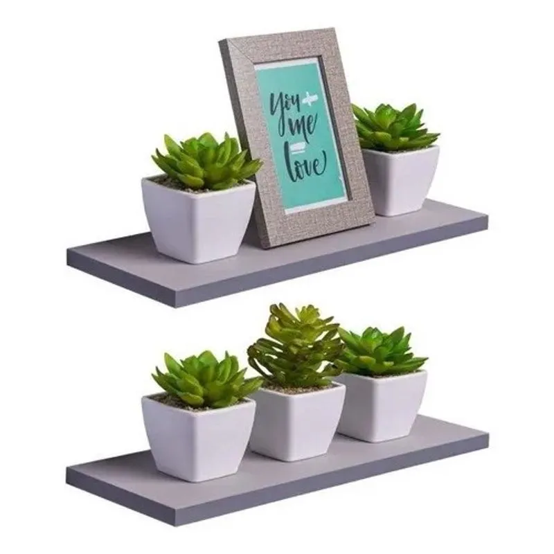 Kit 2 Prateleiras Decorativas Cinza Sala Quarto Plástico 30x15cm