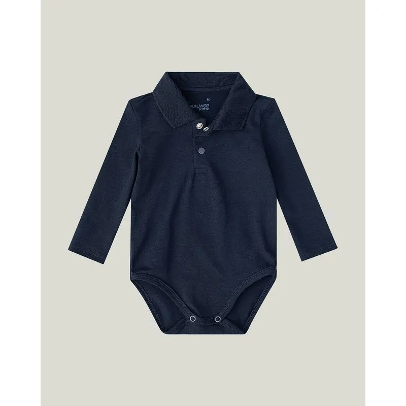 Body Bebê Polo Em Meia Malha Malwee Kids Azul - M