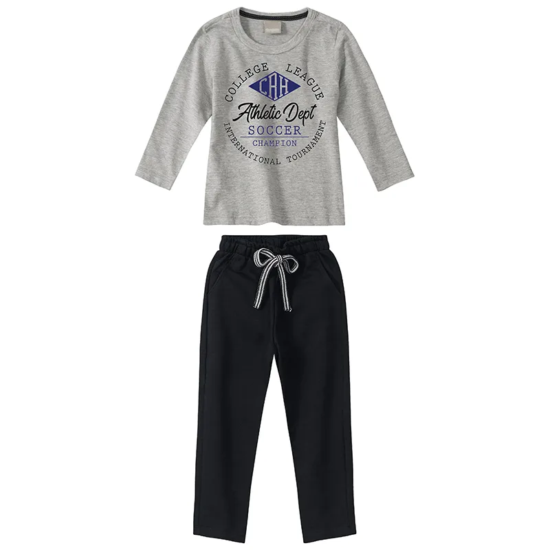 Conjunto Infantil Menino Meia Estação Estampado Soccer Champion 1/3 - 1000065007-CINZA MEDIO-1