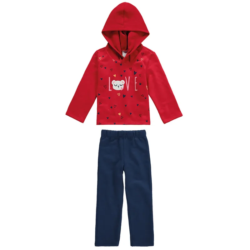 Conjunto Malwee Kids Infantil Menina Moletom Flanelado com Estampa Ursinho Love 1/3 - 1000064459-VERMELHO-1