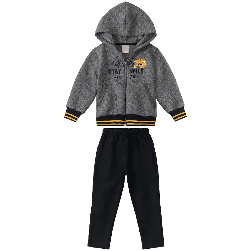 Conjunto Infantil Menino Moletom Com Estampa Stay Wild - 4/8 1000064263-MESCLA ESCURO-6