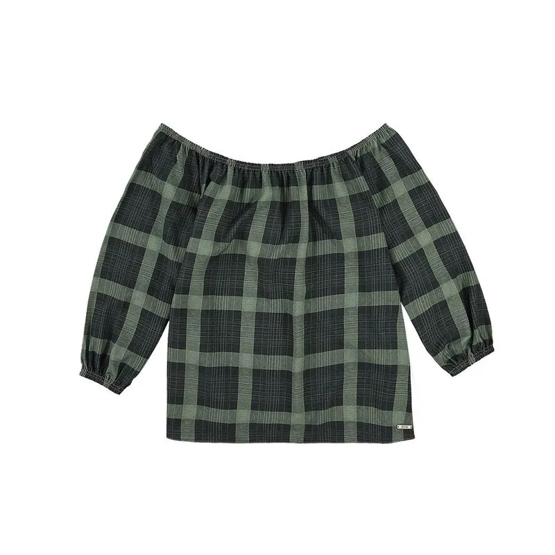Blusa Feminina Enfim Ampla Ciganinha Quadriculada
