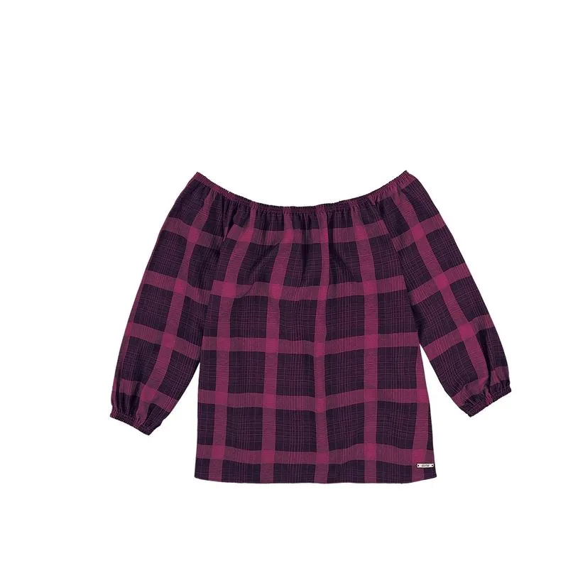 Blusa Feminina Enfim Ampla Ciganinha Quadriculada