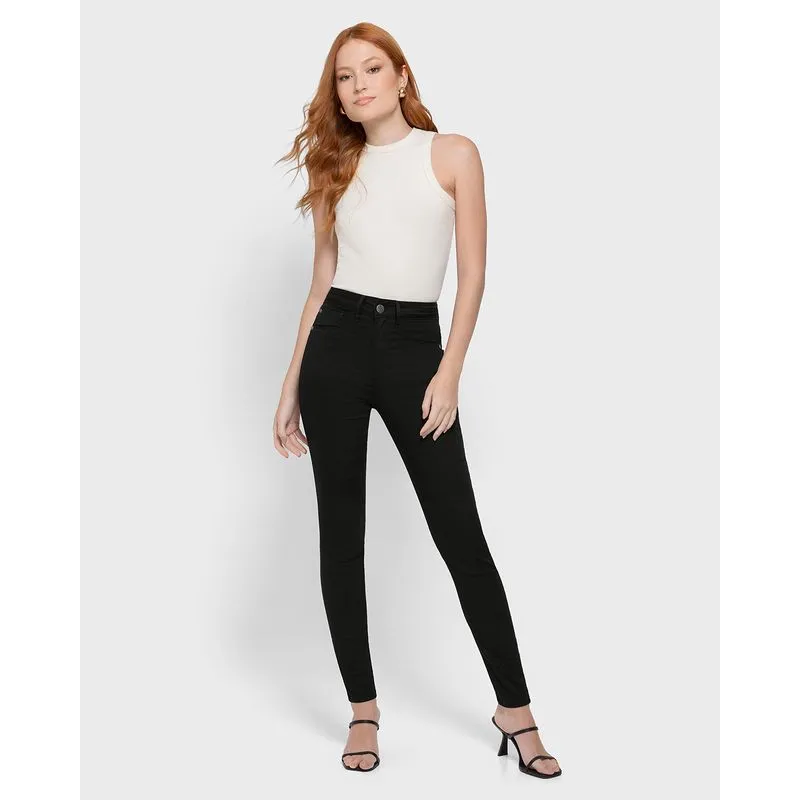 Calça Feminina Super Skinny Em Sarja Com Elastano - ENFIM Preto - 46