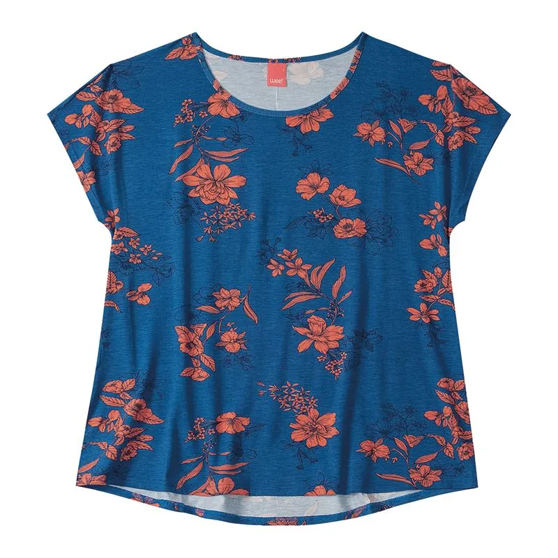Blusa Plus Size Feminina Com Estampa Diversa PP/XGG - 1000070593-AZUL-GG