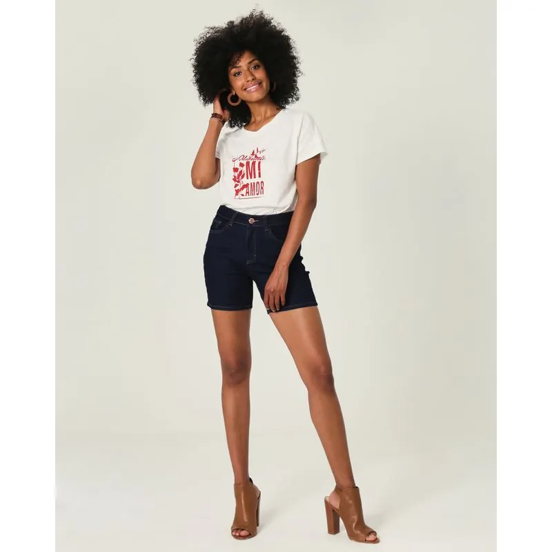 Bermuda Feminina Cintura Média Em Jeans Com Elastano Azul - 48