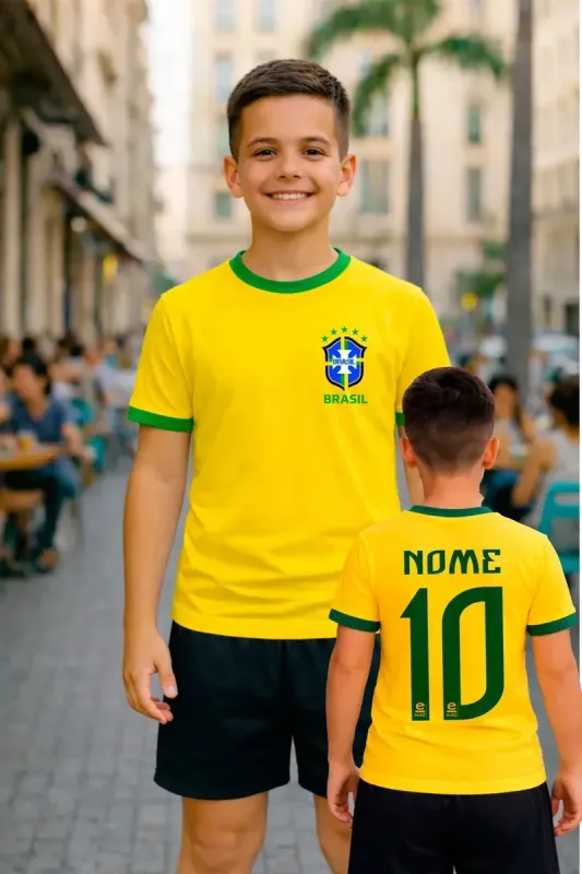 Camiseta Verde e Amarela Personalizada Torcedor Brasil Sob Encomenda