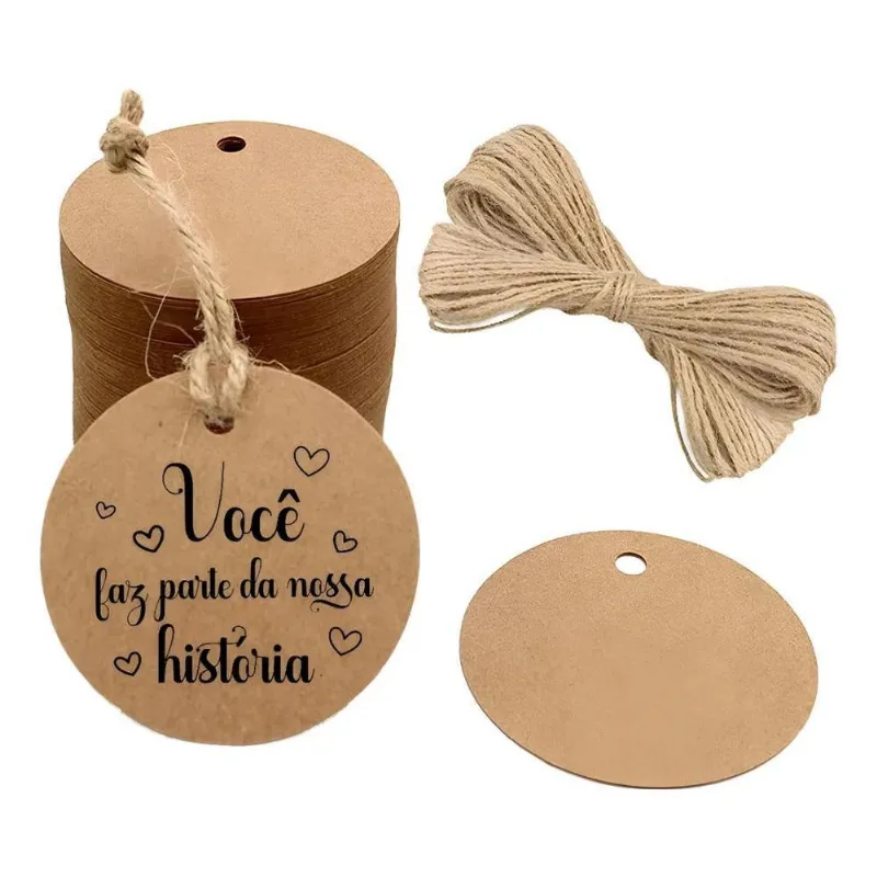 100 Tag Kraft 4cm Vários Modelos De Frases Mais 30m Fio