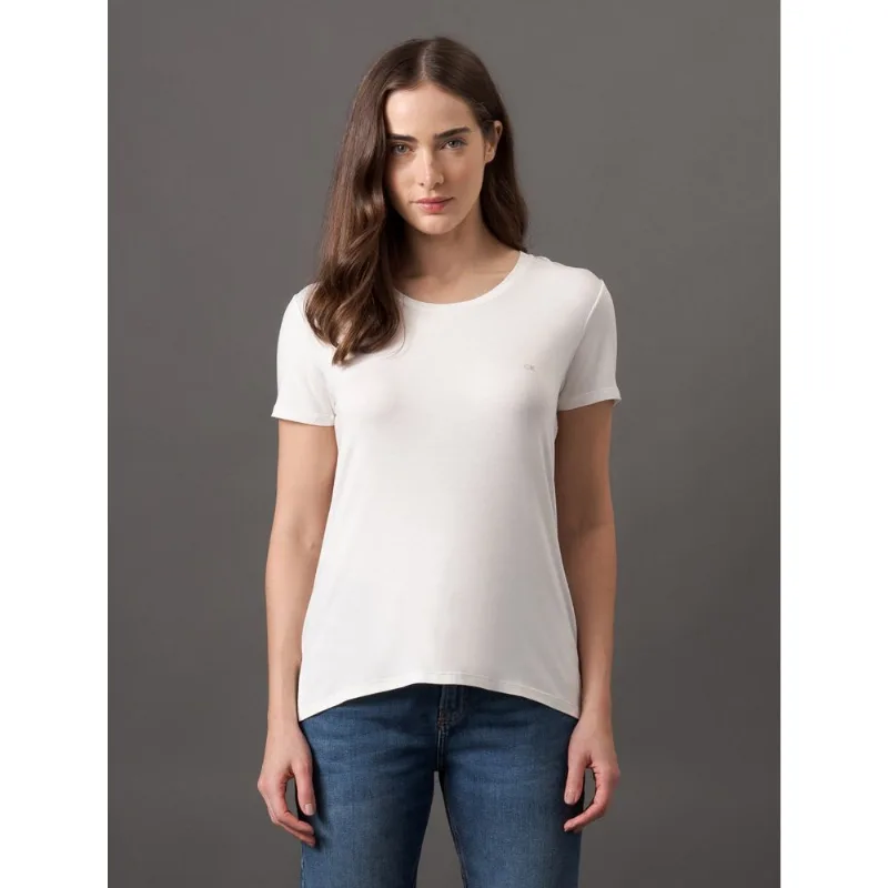 Camiseta Feminina Básica Canoa Recortes Calvin Klein - Off White Camiseta Feminina Básica Canoa Recortes Calvin Klein Off White Pp
