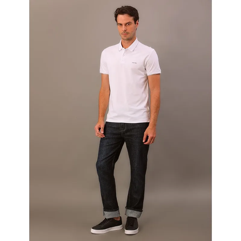 Camisa Polo Masculina Slim Básica Com Friso Calvin Klein - Branco Camisa Polo Masculina Slim Básica Com Friso Calvin Klein Branco Gg