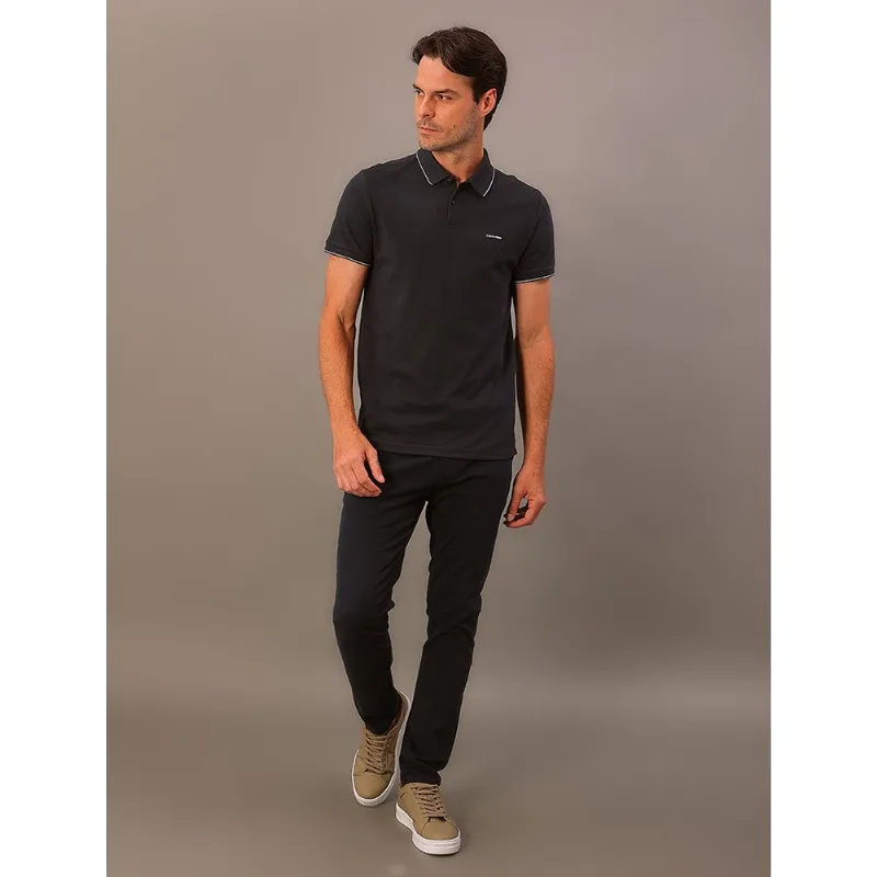 Camisa Polo Masculina Slim Básica Com Friso Calvin Klein - Azul Marinho Camisa Polo Masculina Slim Básica Com Friso Calvin Klein Azul Marinho p