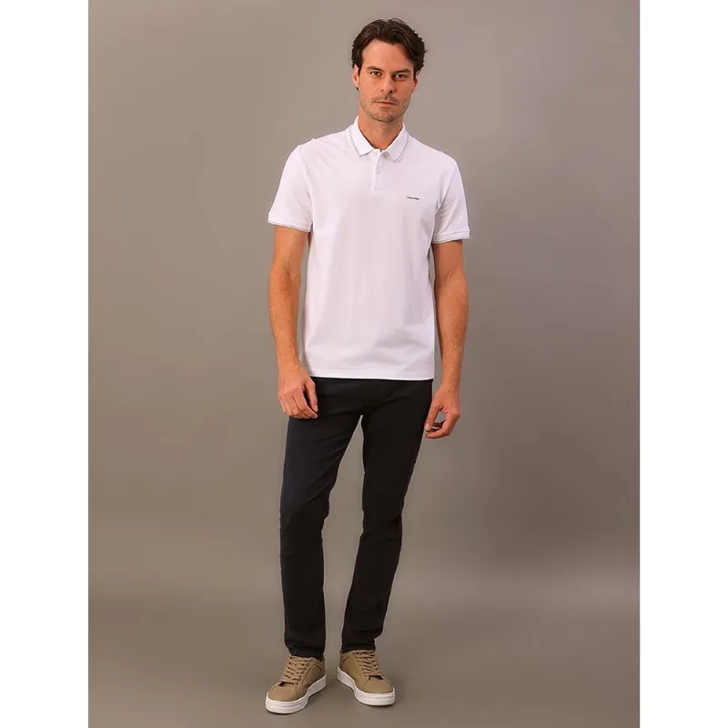 Camisa Polo Masculina Básica Com Friso Calvin Klein - Branco Camisa Polo Masculina Básica Com Friso Calvin Klein Branco Pp