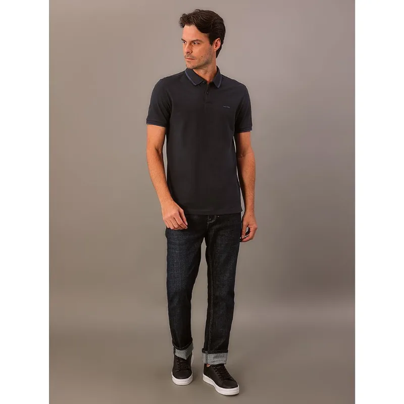 Camisa Polo Masculina Básica Com Friso Calvin Klein - Azul Marinho Camisa Polo Masculina Básica Com Friso Calvin Klein Azul Marinho g