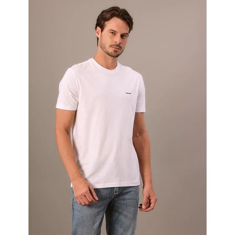 Camiseta Masculina Slim Minimalista Flamê Calvin Klein - Branco Camiseta Masculina Slim Minimalista Flamê Calvin Klein Branco Pp