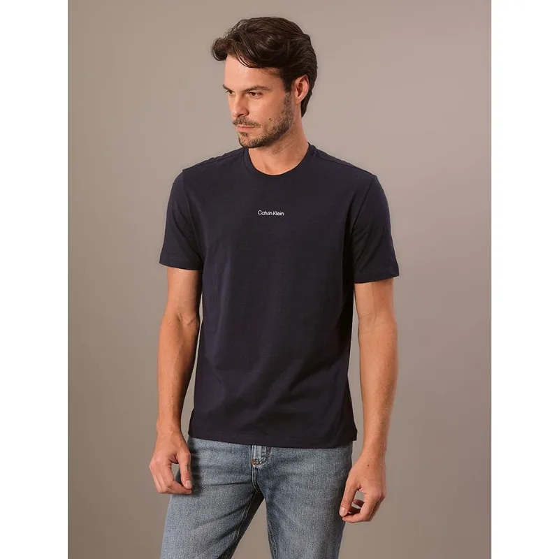 Camiseta Masculina Meia Malha Flamê Calvin Klein - Azul Marinho Camiseta Masculina Meia Malha Flamê Calvin Klein Azul Marinho p