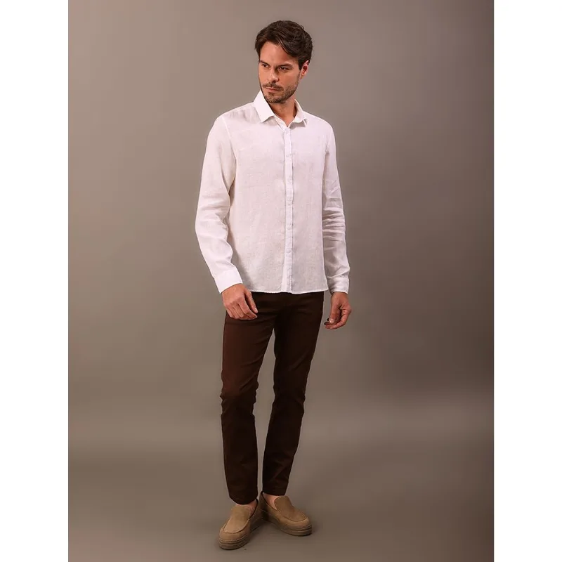 Camisa de Manga Longa Masculina em Linho Calvin Klein - Branco Camisa de Manga Longa Masculina em Linho Calvin Klein Branco 6