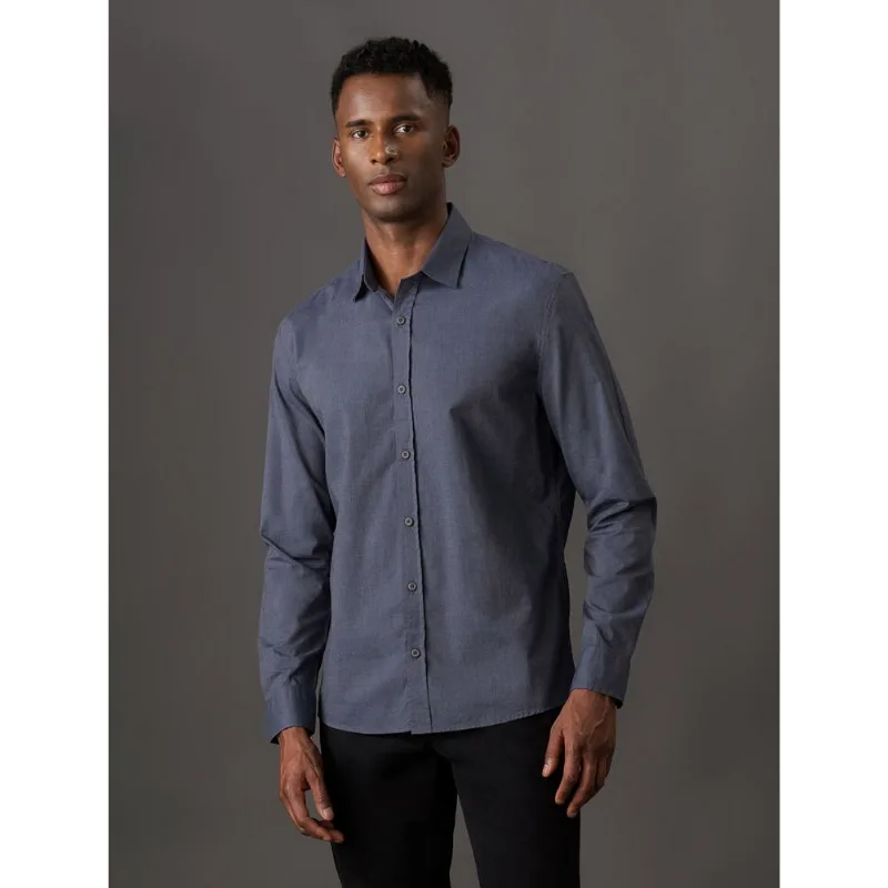 Camisa Manga Longa Calvin Klein Jeans Regular Fil a Fil - Preto Camisa Manga Longa Calvin Klein Jeans Regular Fil a Fil Preto p