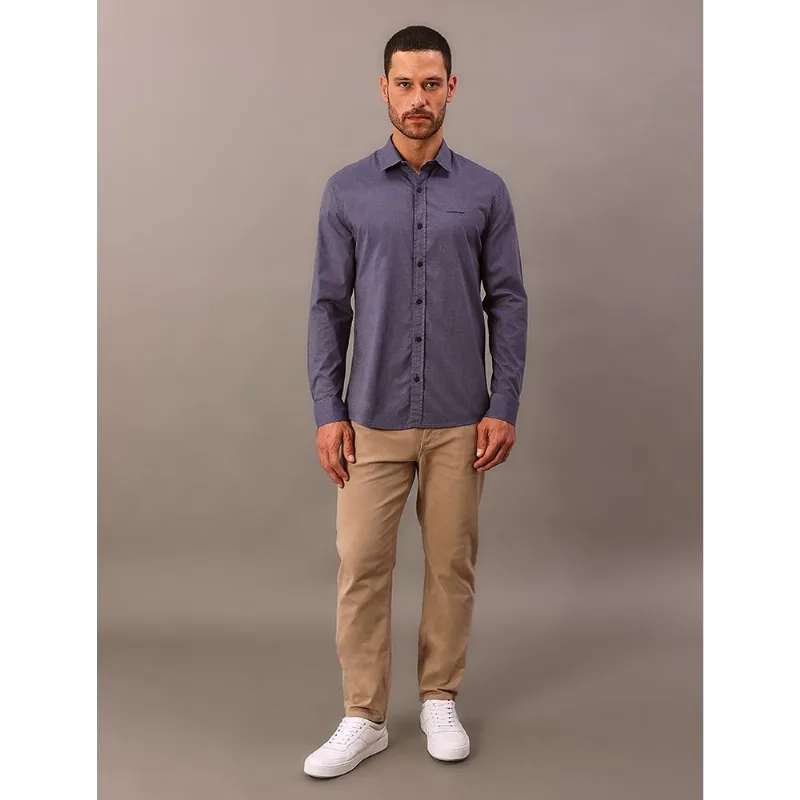 Camisa Manga Longa Calvin Klein Jeans Regular Fil a Fil - Azul Marinho Camisa Manga Longa Calvin Klein Jeans Regular Fil a Fil Azul Marinho m