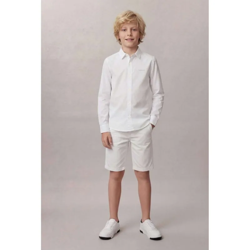 Camisa de Manga Longa Masculina Infantil Básica Estampa Assinatura Ckj Calvin Klein Jeans - Branco Camisa de Manga Longa Masculina Infantil Básica Estampa Assinatura Ckj Calvin Klein Jeans Branco 10