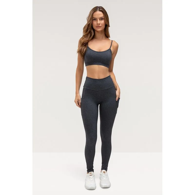 CALÇA LEGGING HIGH COMPRESSION COM BOLSO - ESSENTIALS 26 - MESCLA PRETO G