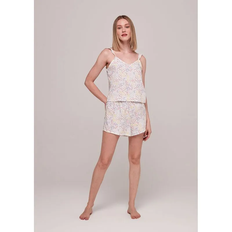 Pijama Curto Feminino Com Estampa Quadriculada - Off White XP