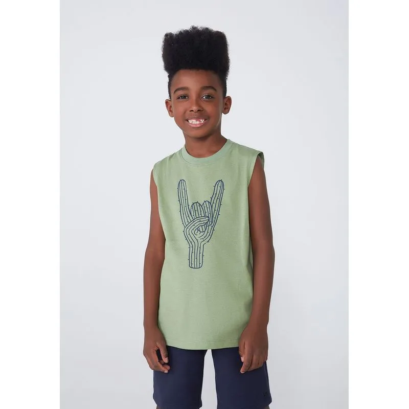 Regata Infantil Menino Em Malha De Algodão Com Estampa - Verde 016