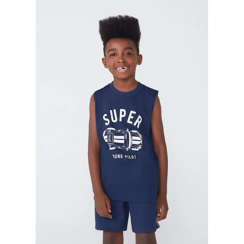 Regata Infantil Menino Em Malha De Algodão Com Estampa - Azul 014