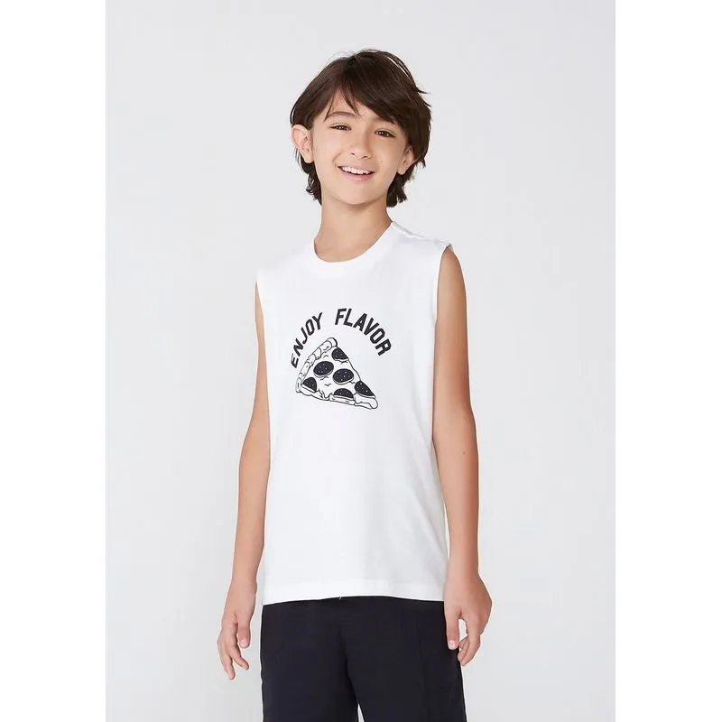 Regata Infantil Menino Em Malha De Algodão Com Estampa - Branco 004