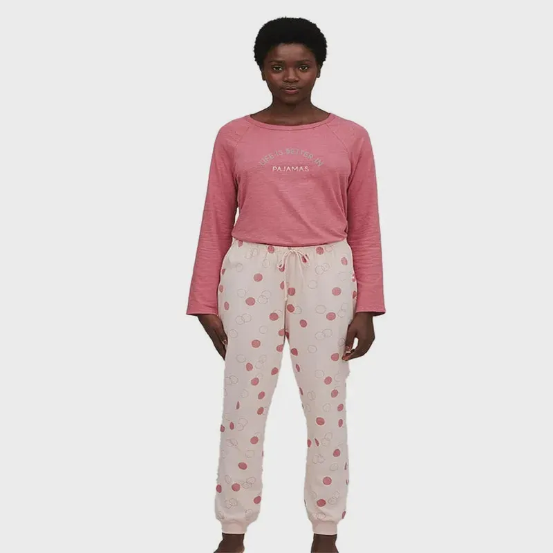 Pijama Longo Feminino Algodão Hering 7BYN Rosa