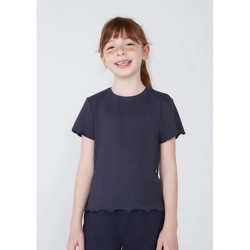 Blusa Básica Infantil Menina Em Ribana Com Fru-frus - Azul 014