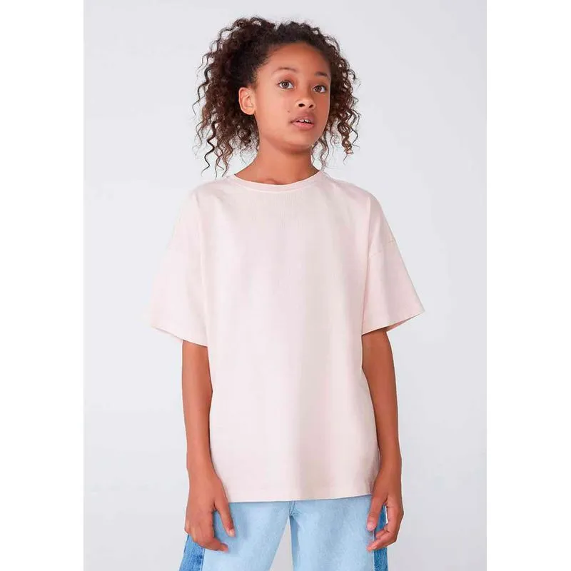 Blusa Básica Infantil Menina Manga Curta Oversized - Rosa 012