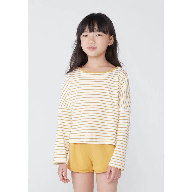 Blusa Básica Infantil Menina Manga Longa Em Algodão - Amarelo 010
