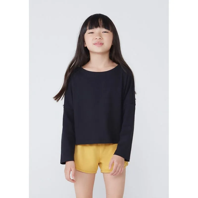 Blusa Básica Infantil Menina Manga Longa Em Algodão - Preto 016