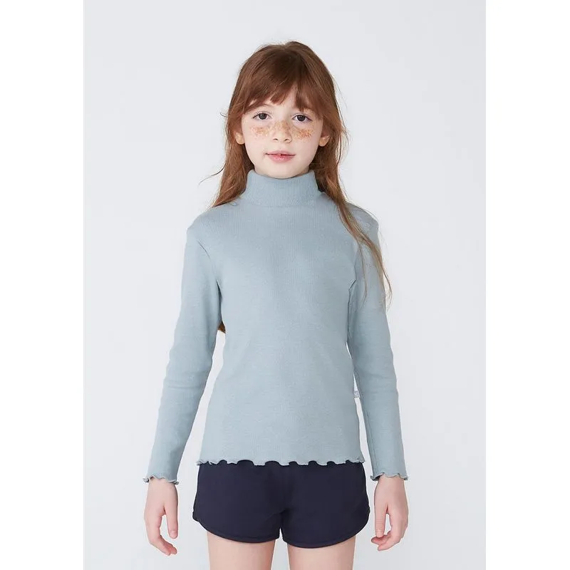 Blusa Básica Infantil Menina Manga Longa Com Gola Alta Em Ribana - Azul 014