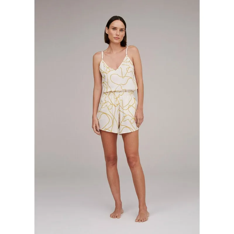 Pijama Feminino Curto Com Regata Shorts Estampado - Amarelo XG
