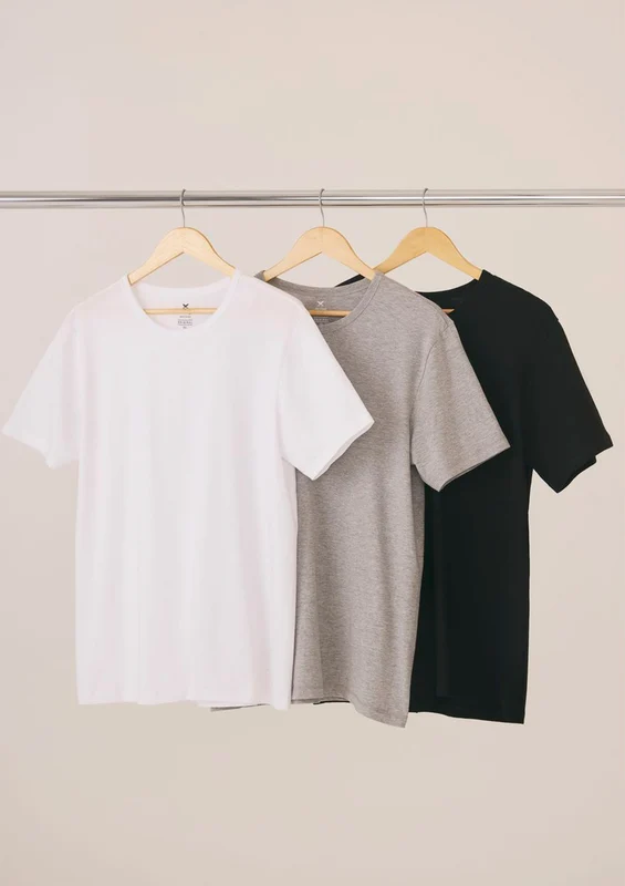kit 3 Camisetas Slim Hering Gola Careca Masculino - Preto/Branco/Cinza M