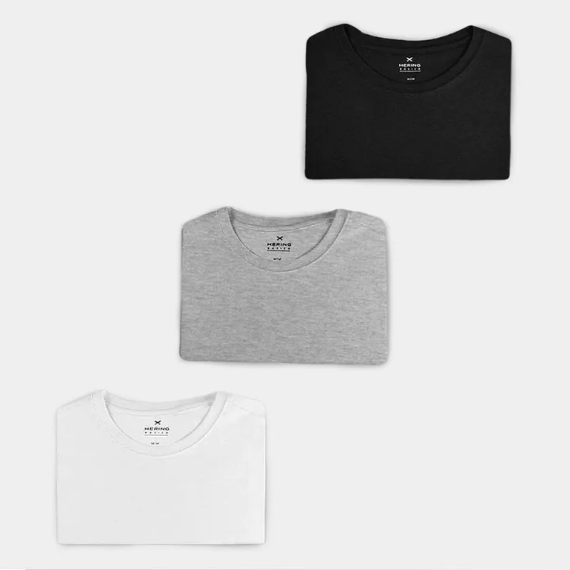 Kit Camiseta Hering Básica Feminina 3 Peças - Feminino - Preto+Branco
